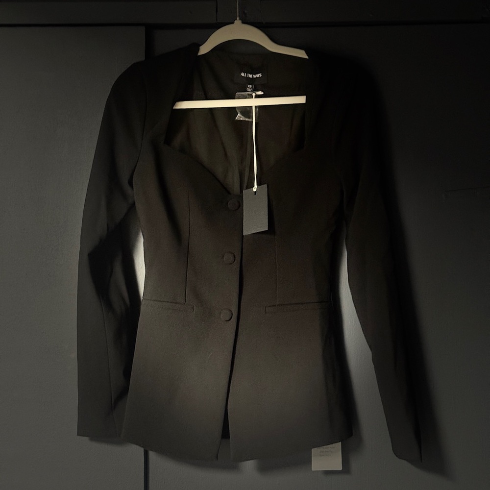 AllSaints Fitted Black Blazer with Notched Neckline